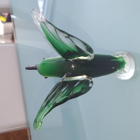 Vintage Hummingbird Art Glass Sculpture - Murano Style Green Gold Figurine - Picture 5 of 8